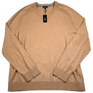 Express Sweater Mens XL Tan Merino Wool V Neck Knit Pullover Academia New